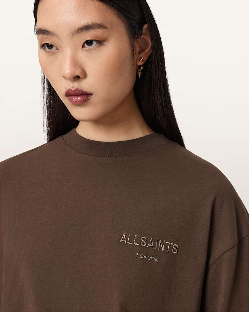 AllSaints Amelie Oversized Underground T Shirt Women's Bitter Brown Women's
