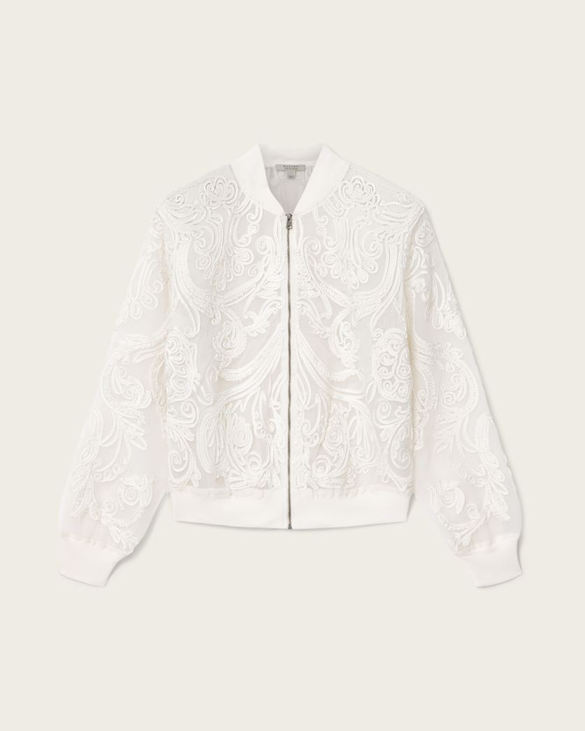 AllSaints Jade Embellished Bomber Jacket Women's White Women's