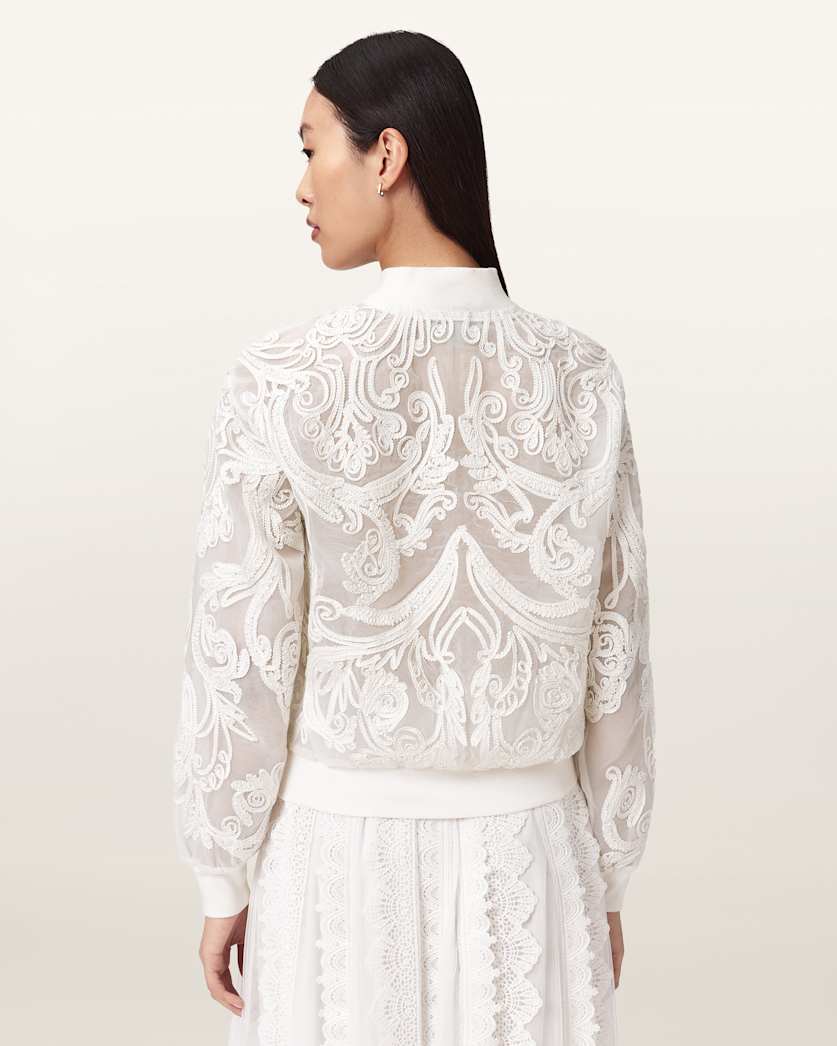AllSaints Jade Embellished Bomber Jacket Women's White Women's