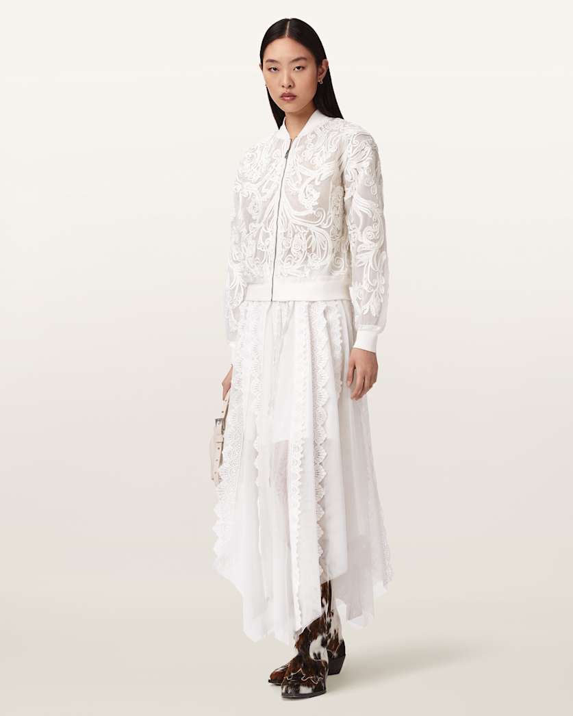 AllSaints Jade Embellished Bomber Jacket Women's White Women's
