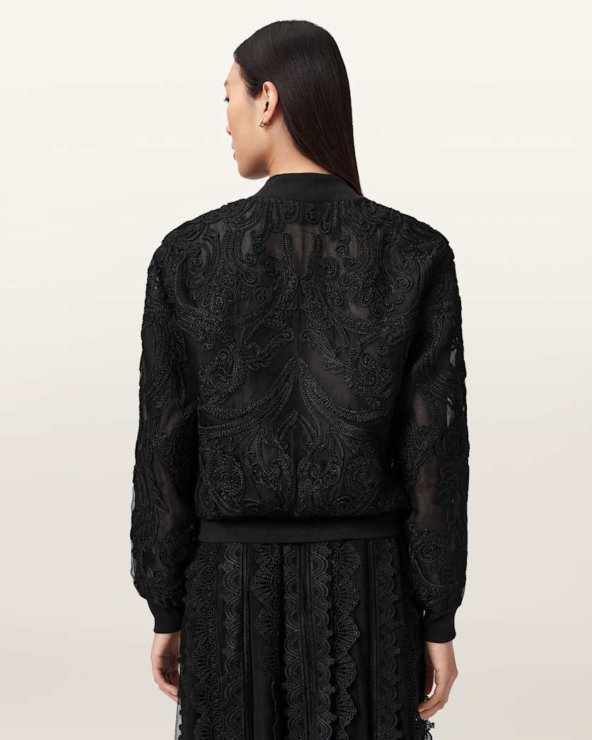 AllSaints Jade Embroidered Bomber Jacket Women's Black Women's