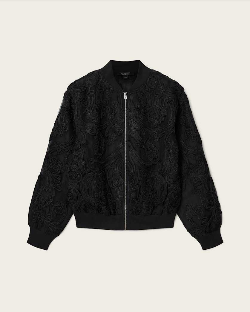 AllSaints Jade Embroidered Bomber Jacket Women's Black Women's