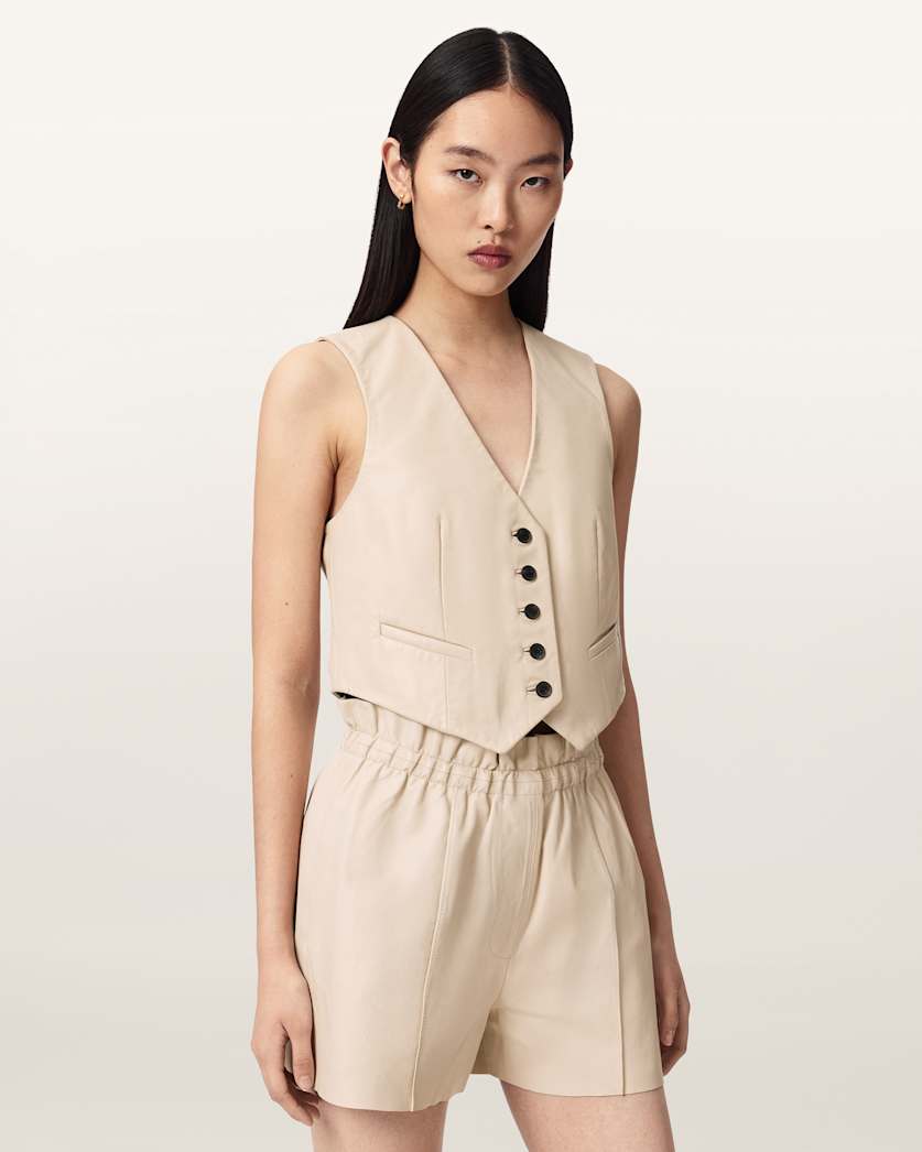 AllSaints Arla Sleeveless Leather Vest Women's Antique White Women's