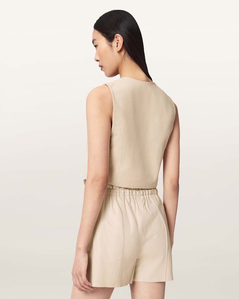 AllSaints Arla Sleeveless Leather Vest Women's Antique White Women's