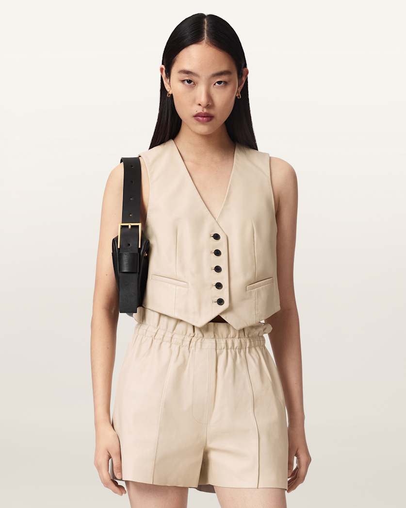 AllSaints Arla Sleeveless Leather Vest Women's Antique White Women's