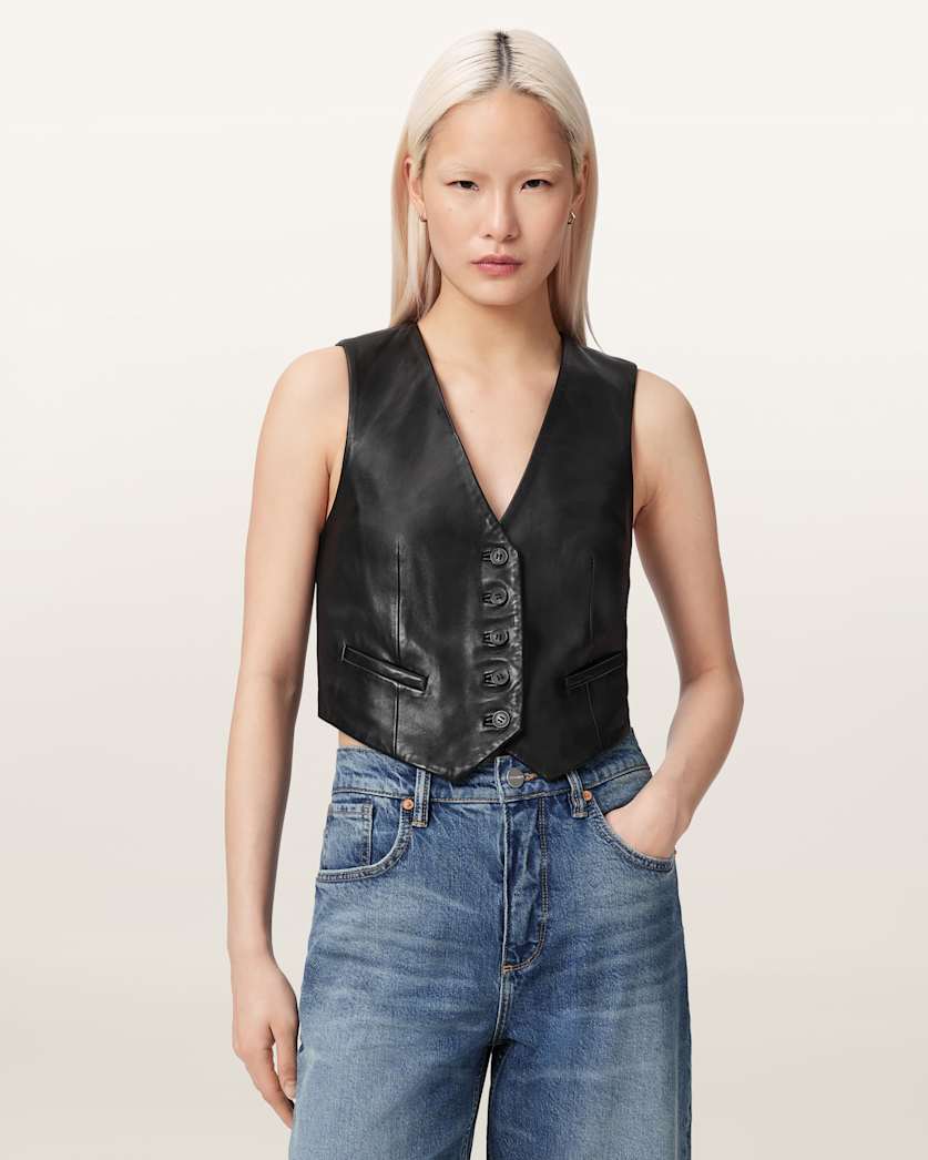 AllSaints Arla Sleeveless Leather Vest Women's Antique White Women's