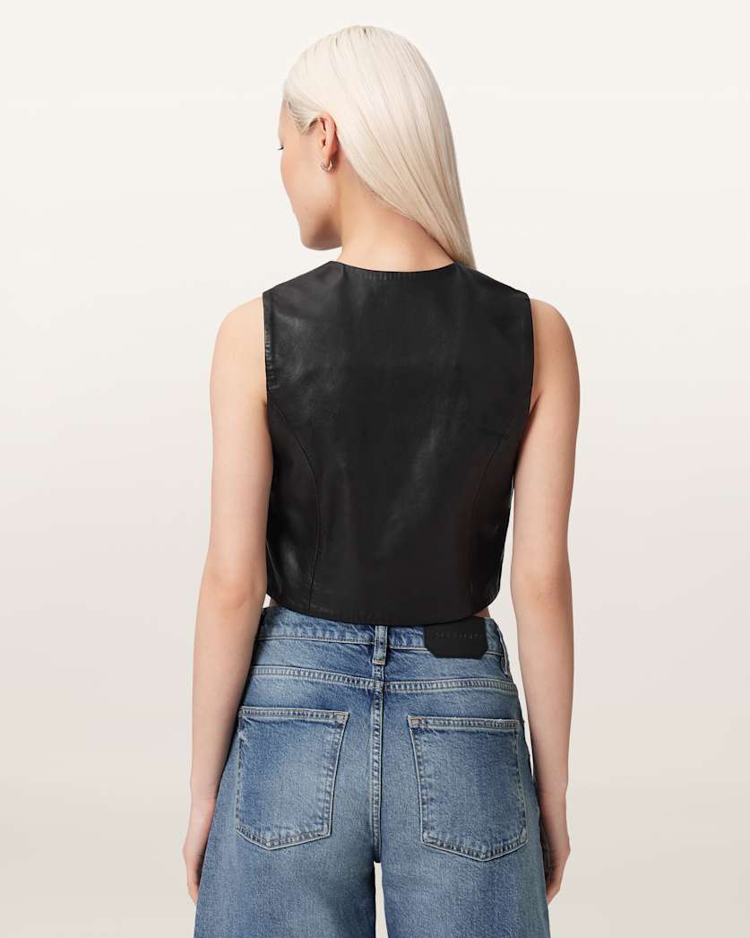 AllSaints Arla Sleeveless Leather Vest Women's Antique White Women's