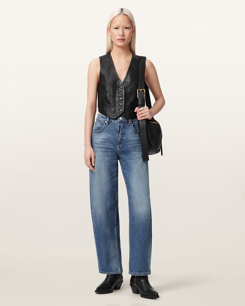 AllSaints Arla Sleeveless Leather Vest Women's Antique White Women's