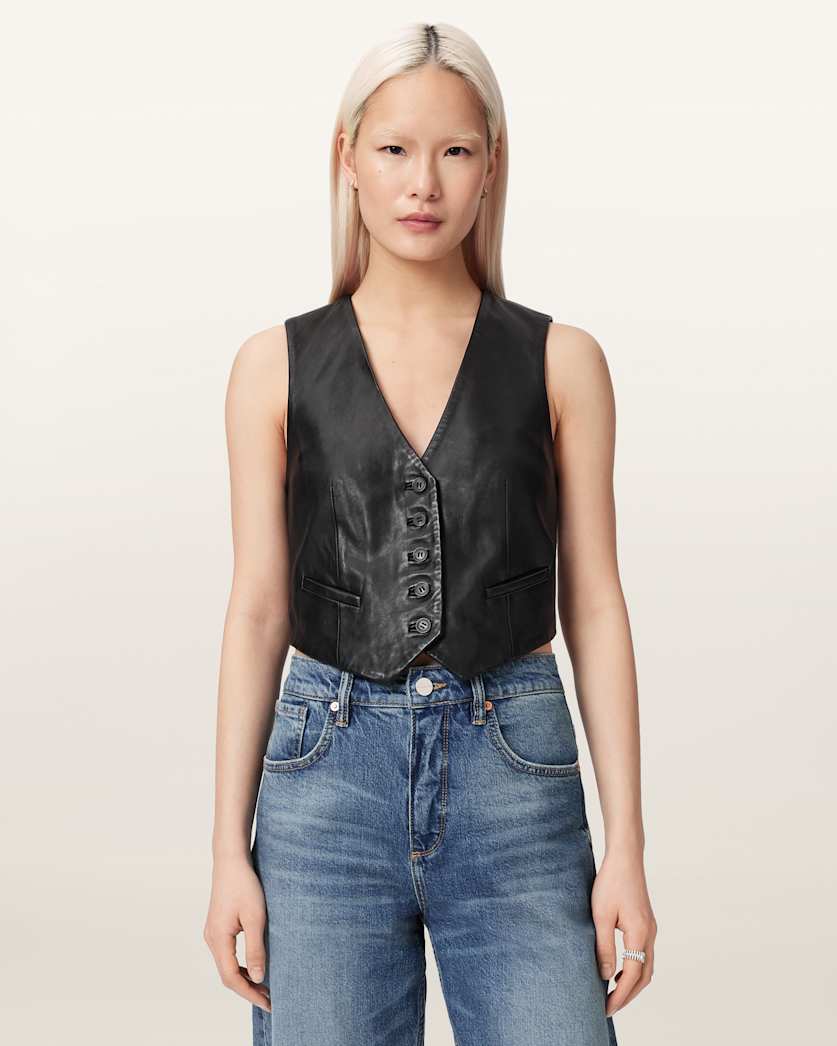 AllSaints Arla Sleeveless Leather Vest Women's Antique White Women's