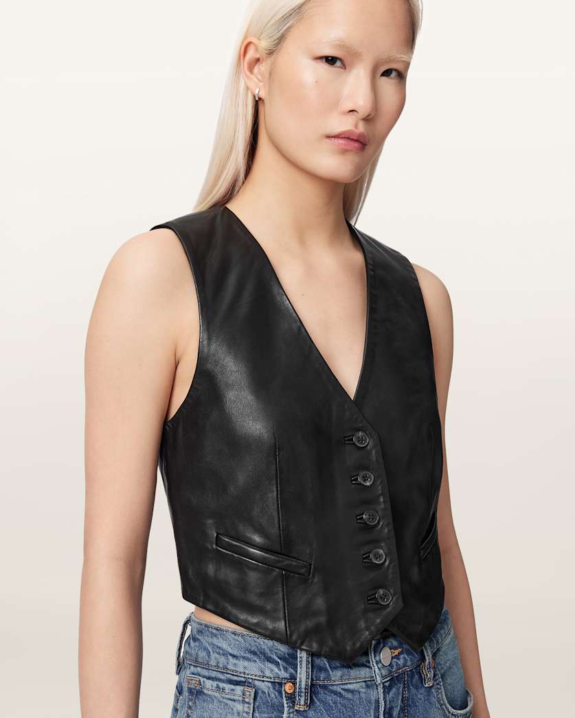 AllSaints Arla Sleeveless Leather Vest Women's Antique White Women's