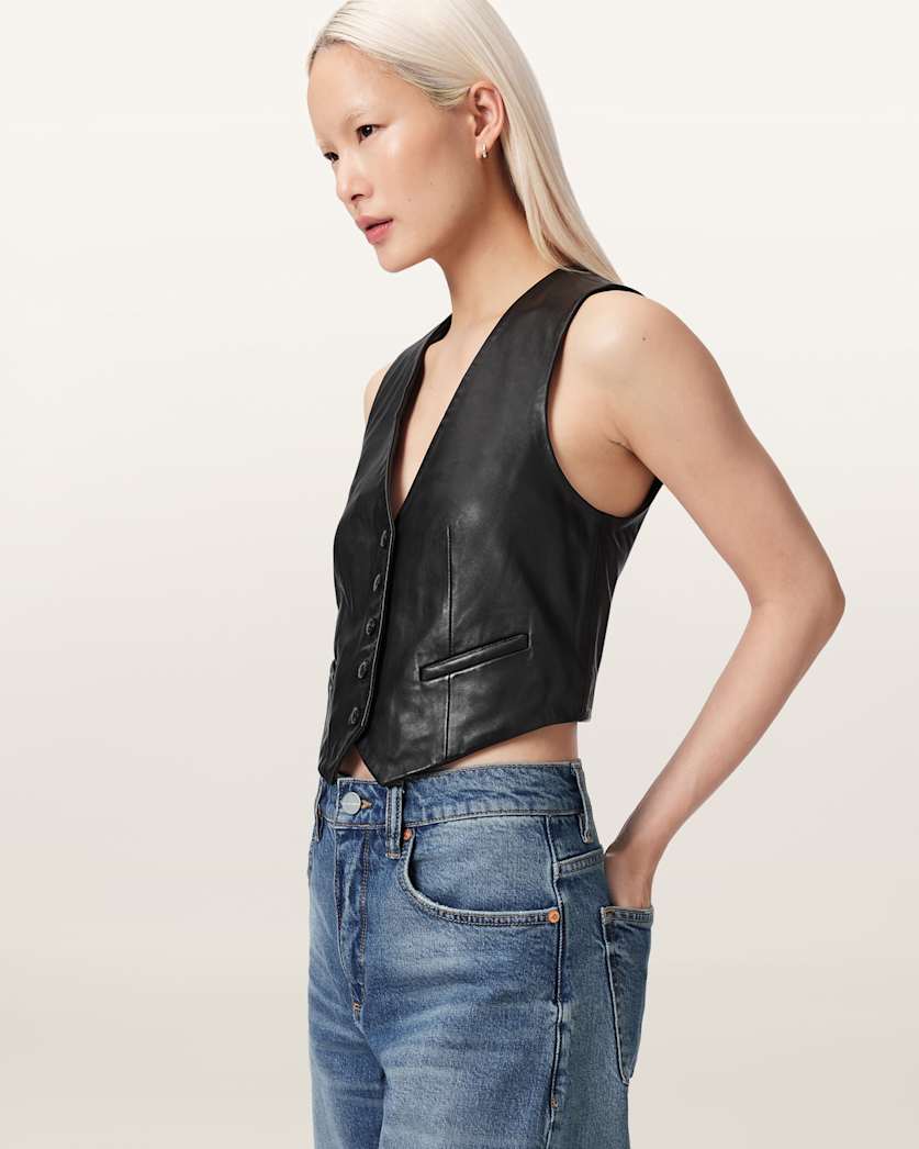AllSaints Arla Sleeveless Leather Vest Women's Antique White Women's