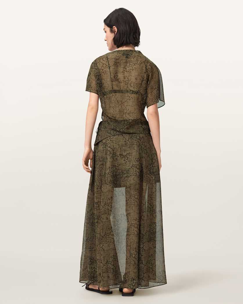 AllSaints Sali Mesh Maxi Skirt Women's Sirius Gold Black Women's