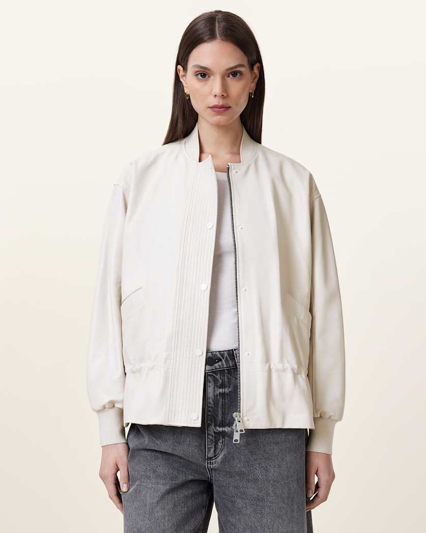 AllSaints Sofi Drawstring Leather Bomber Jacket Women's Black Women's