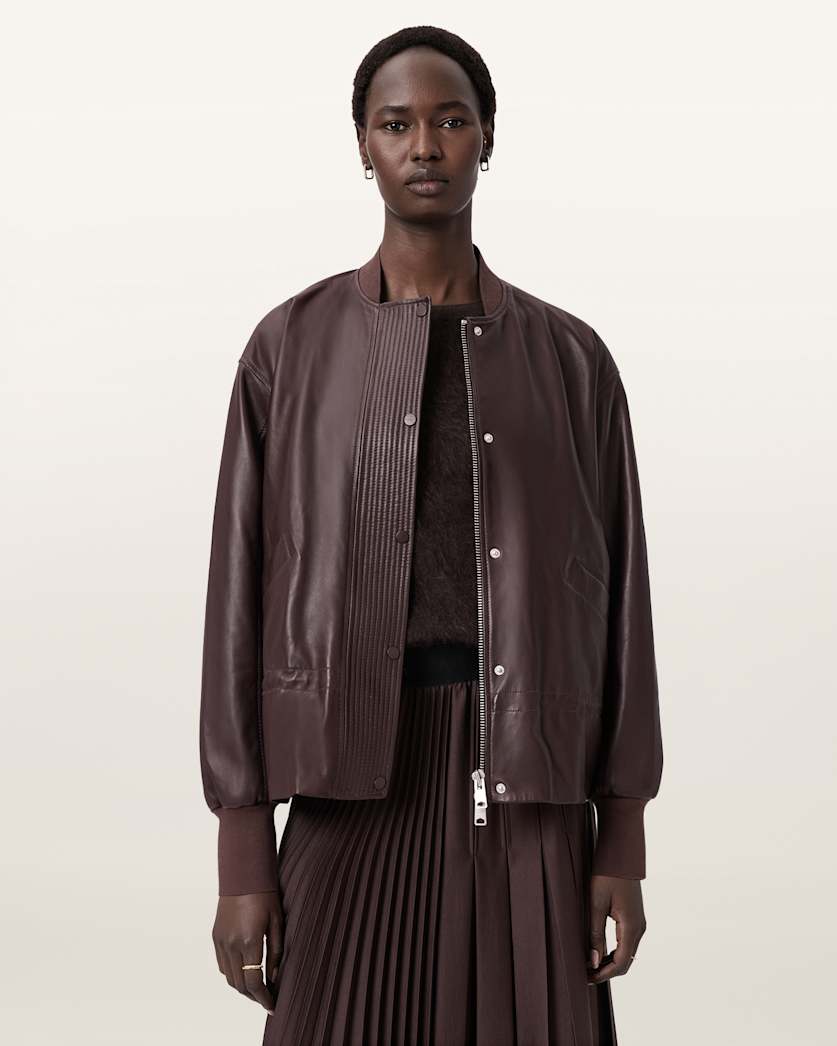 AllSaints Sofi Drawstring Leather Bomber Jacket Women's Black Women's