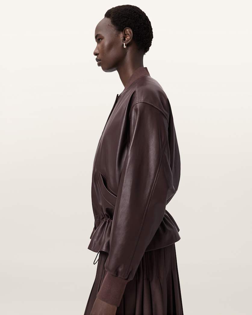 AllSaints Sofi Drawstring Leather Bomber Jacket Women's Black Women's