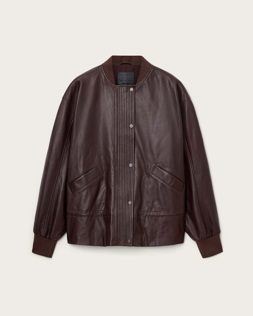AllSaints Sofi Drawstring Leather Bomber Jacket Women's Black Women's