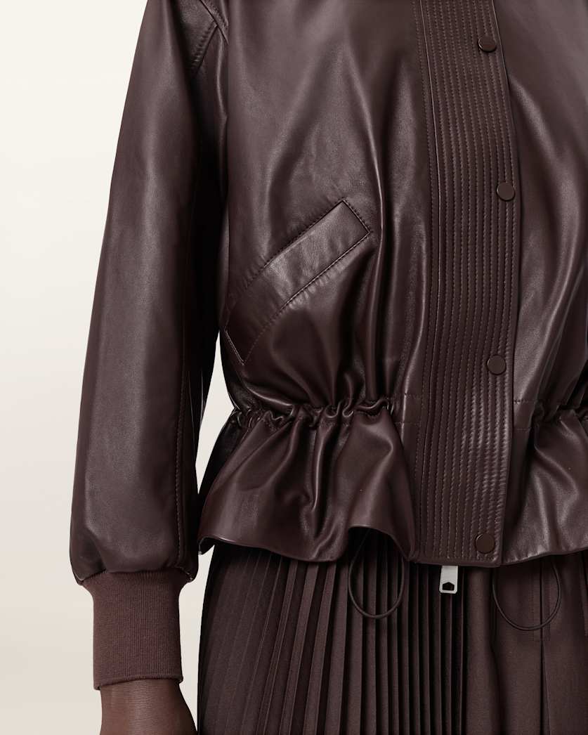 AllSaints Sofi Drawstring Leather Bomber Jacket Women's Black Women's