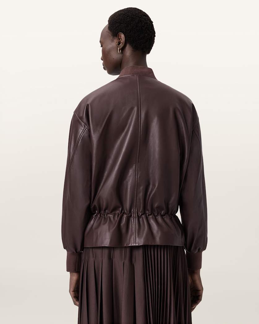AllSaints Sofi Drawstring Leather Bomber Jacket Women's Black Women's