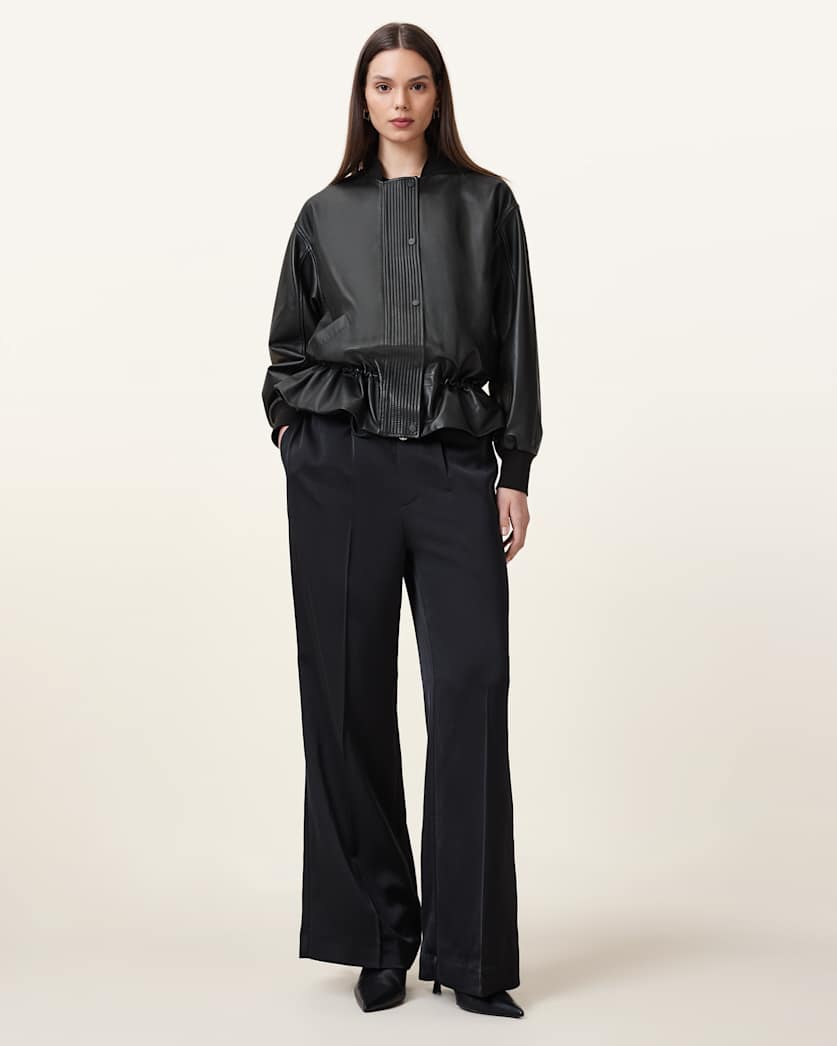 AllSaints Sofi Drawstring Leather Bomber Jacket Women's Black Women's