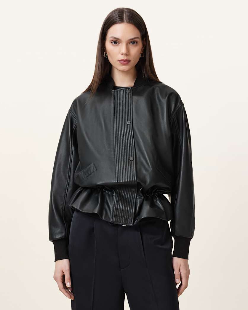 AllSaints Sofi Drawstring Leather Bomber Jacket Women's Black Women's