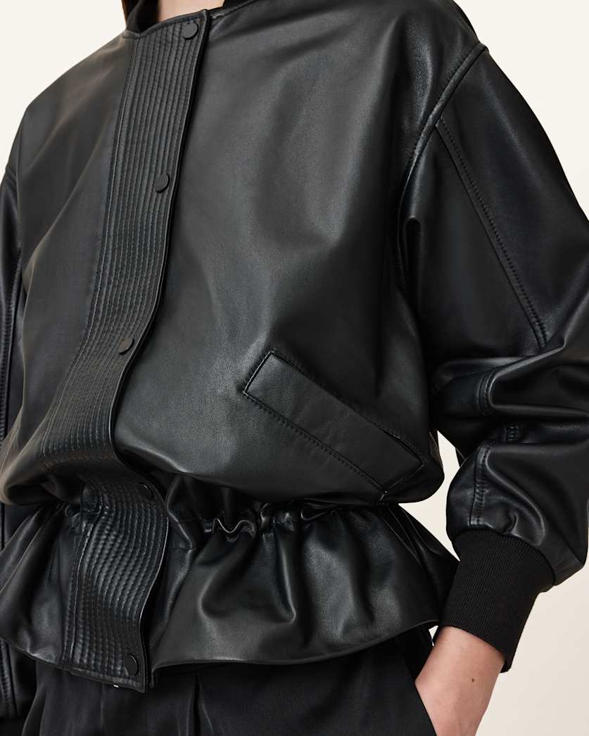 AllSaints Sofi Drawstring Leather Bomber Jacket Women's Black Women's