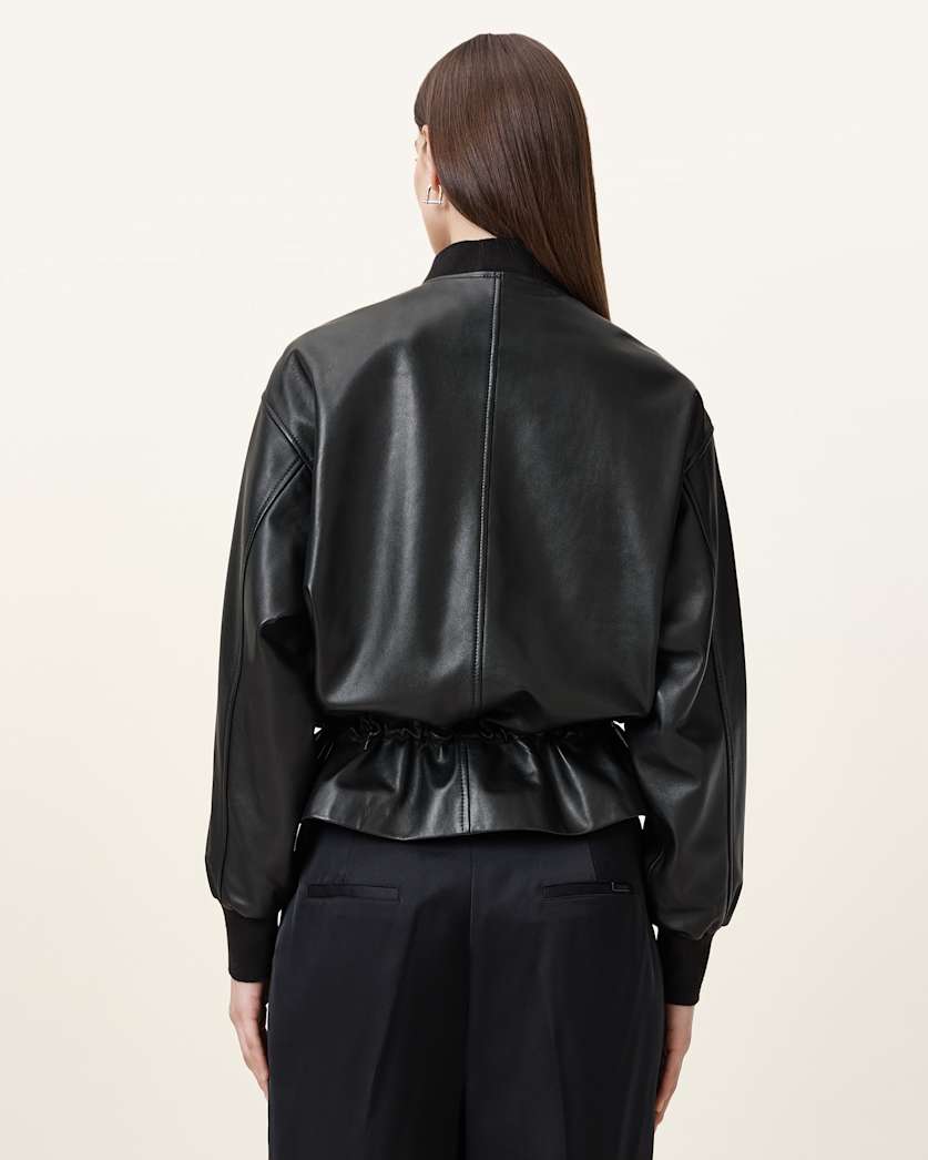 AllSaints Sofi Drawstring Leather Bomber Jacket Women's Black Women's