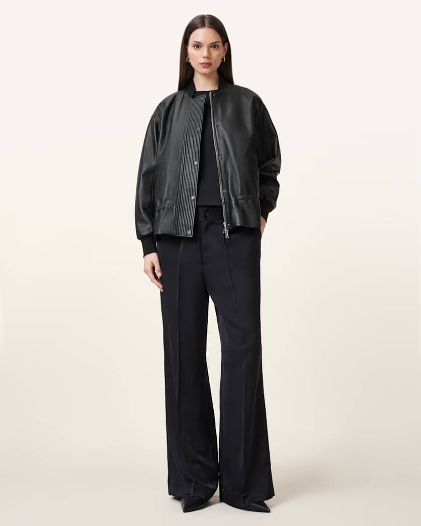 AllSaints Sofi Drawstring Leather Bomber Jacket Women's Black Women's