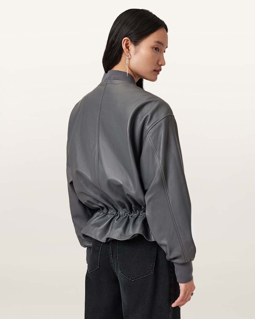AllSaints Sofi Drawstring Leather Bomber Jacket Women's Black Women's