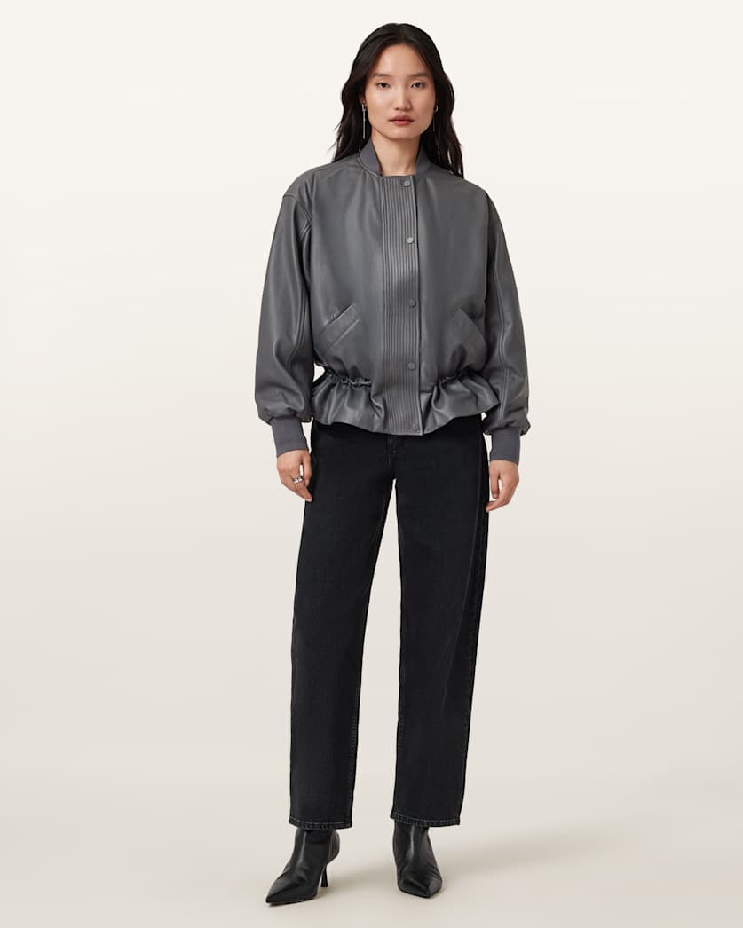 AllSaints Sofi Drawstring Leather Bomber Jacket Women's Black Women's
