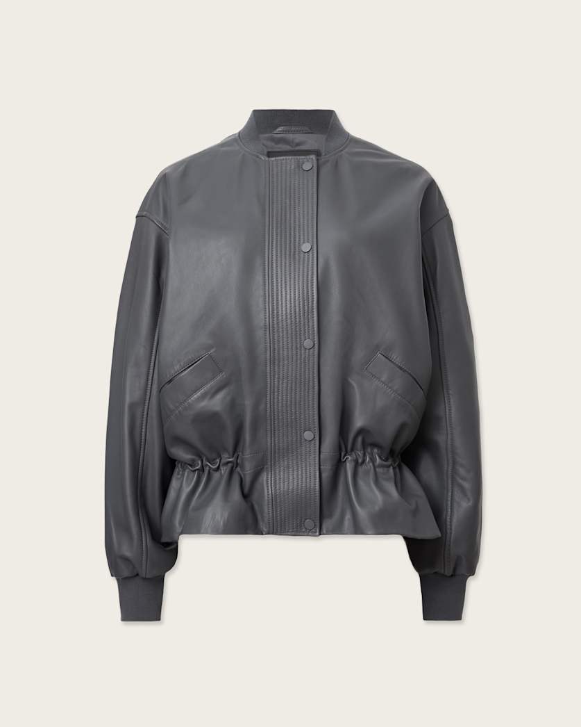 AllSaints Sofi Drawstring Leather Bomber Jacket Women's Black Women's