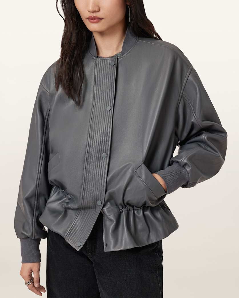 AllSaints Sofi Drawstring Leather Bomber Jacket Women's Black Women's