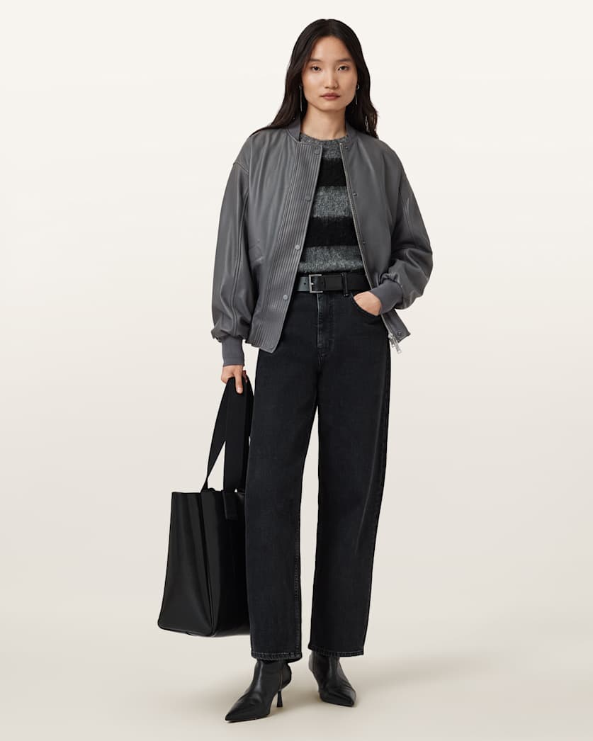 AllSaints Sofi Drawstring Leather Bomber Jacket Women's Black Women's