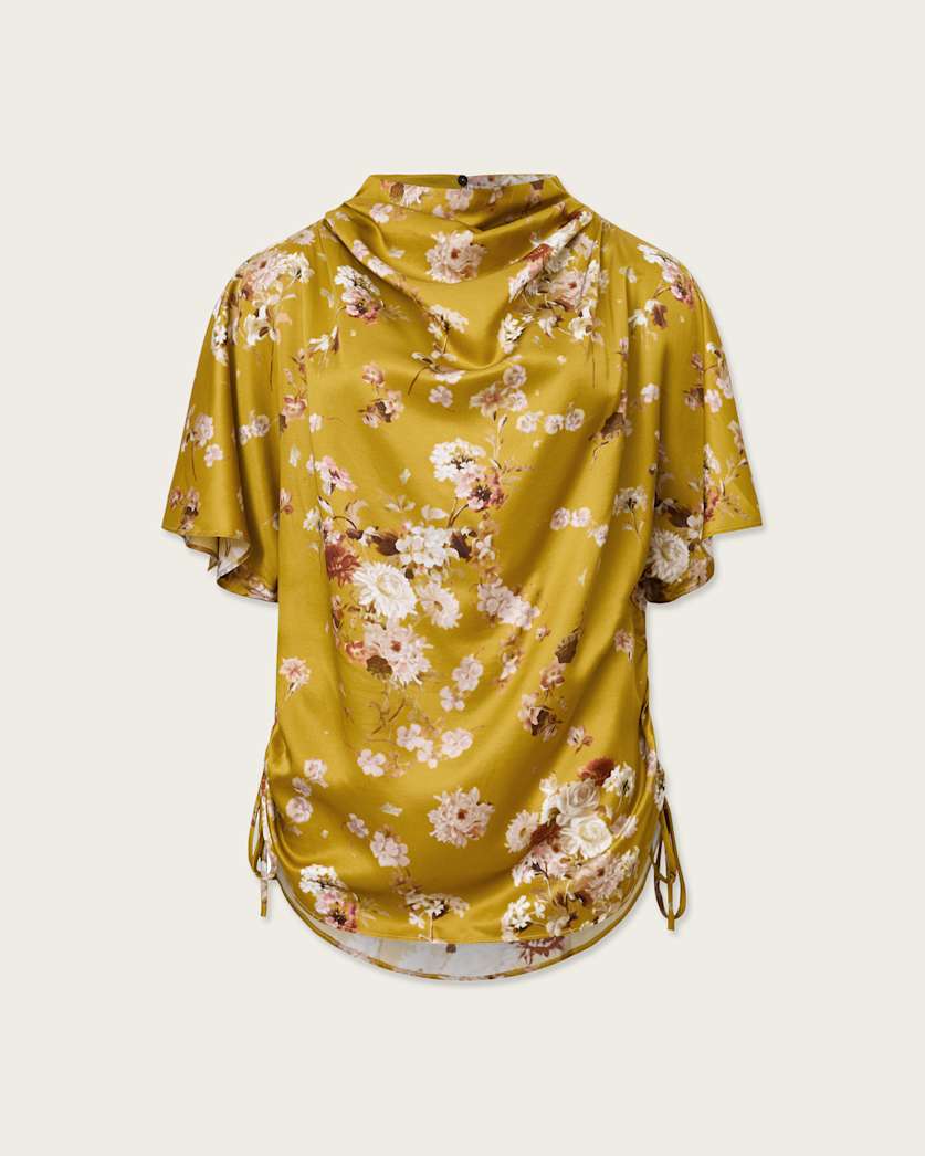 AllSaints Leslie Draped Satin Top Women's Armada Deep Yellow Women's