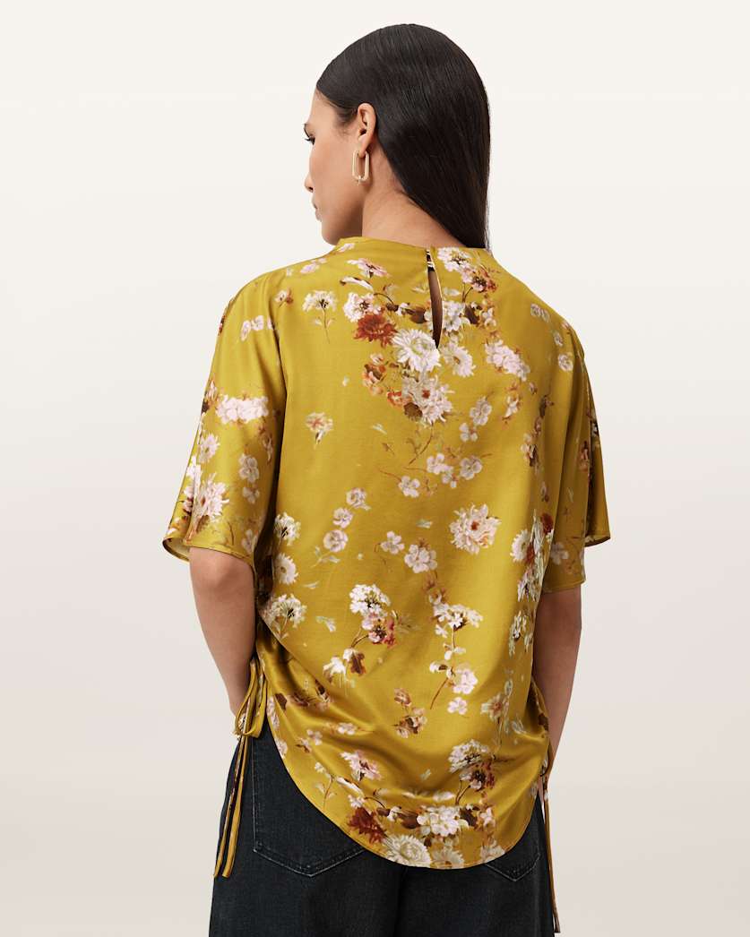 AllSaints Leslie Draped Satin Top Women's Armada Deep Yellow Women's