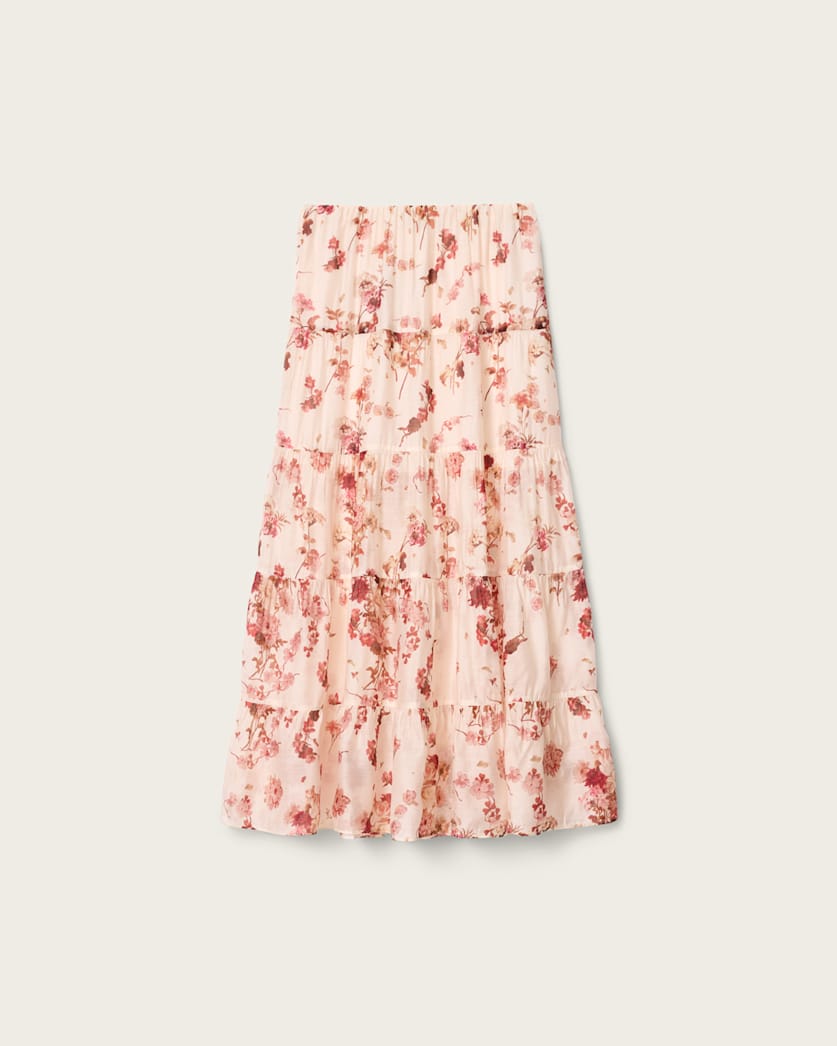 AllSaints Evia Tiered Floral Maxi Skirt Women's Armada Soft Pink Women's
