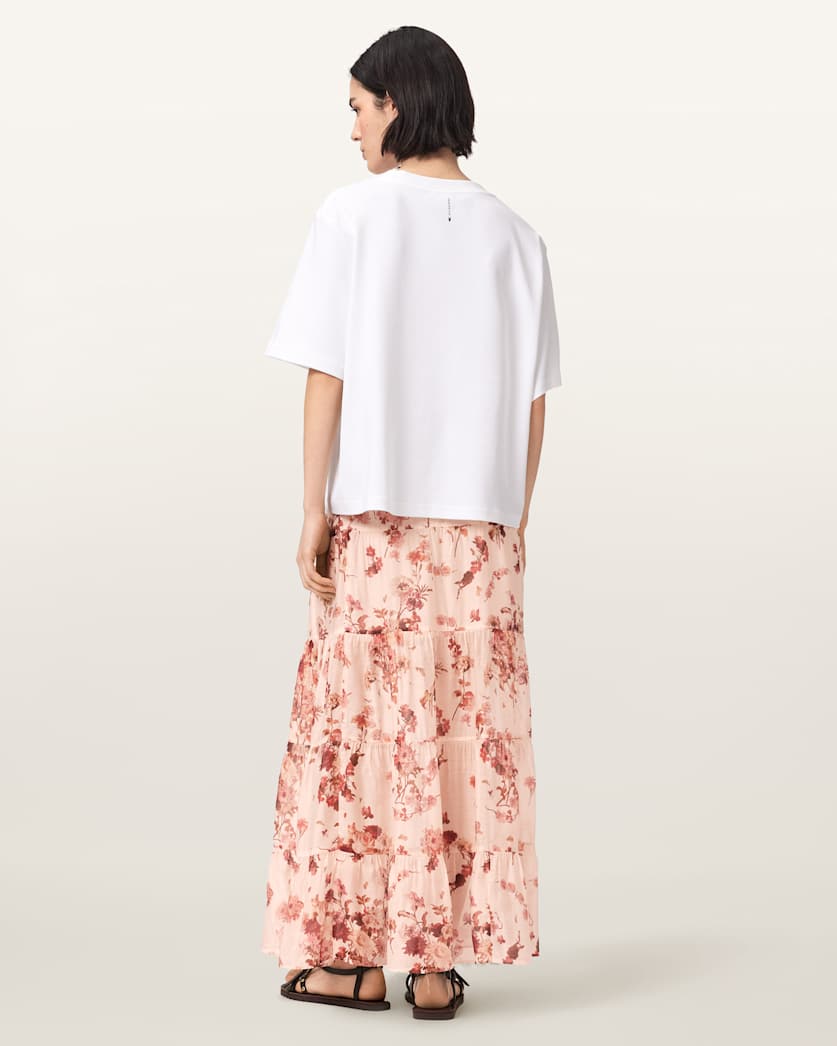 AllSaints Evia Tiered Floral Maxi Skirt Women's Armada Soft Pink Women's