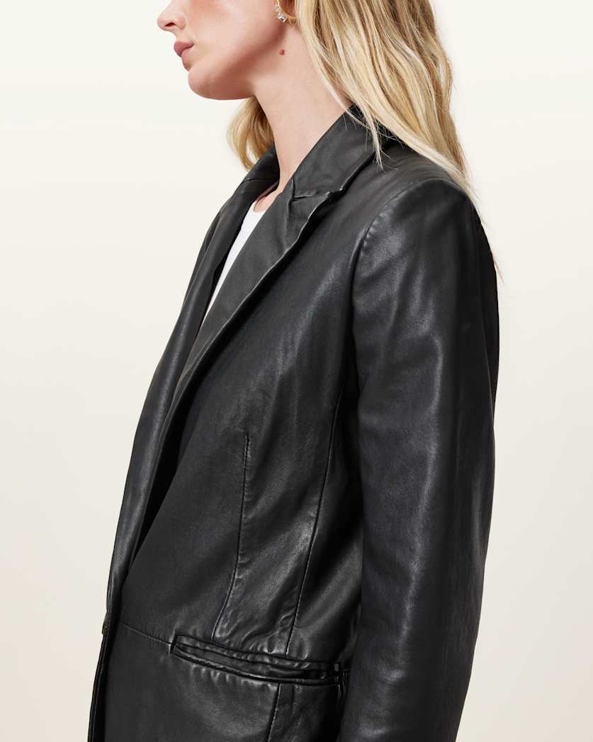 AllSaints Deri Single Breasted Leather Blazer Women's Black Women's