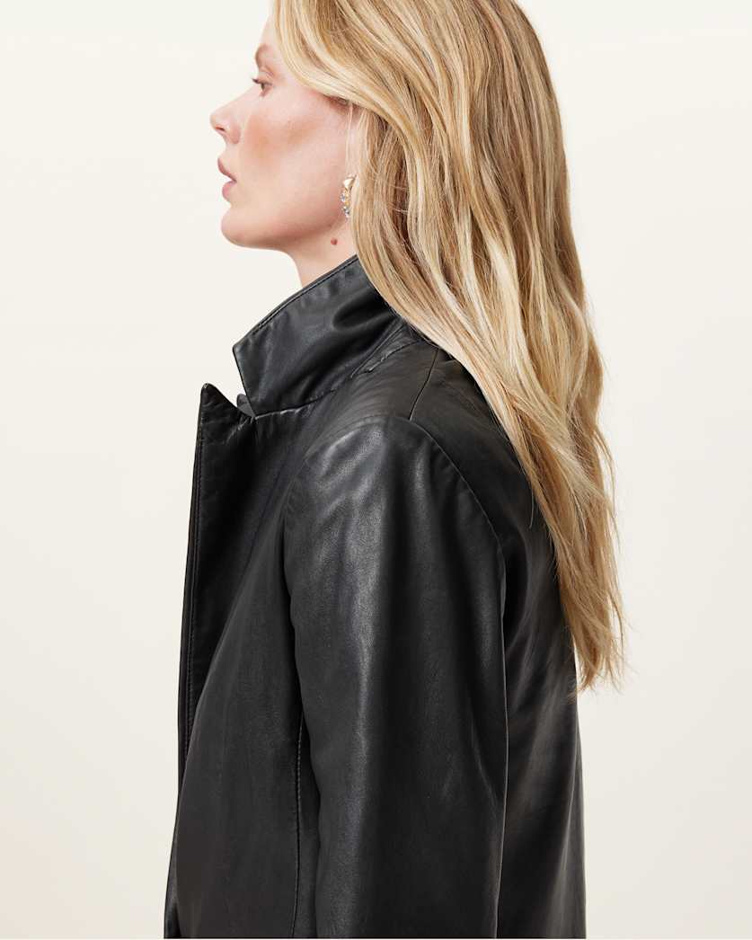 AllSaints Deri Single Breasted Leather Blazer Women's Black Women's