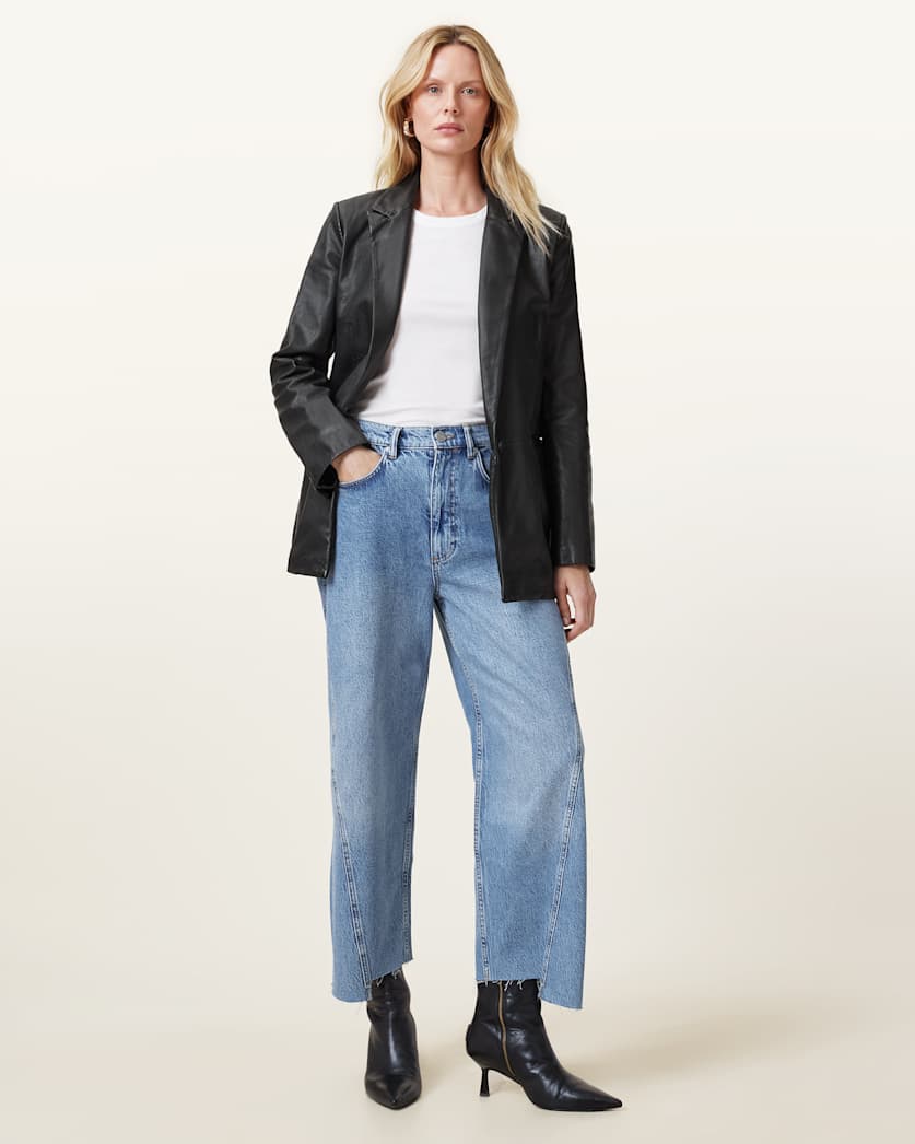 AllSaints Deri Single Breasted Leather Blazer Women's Black Women's