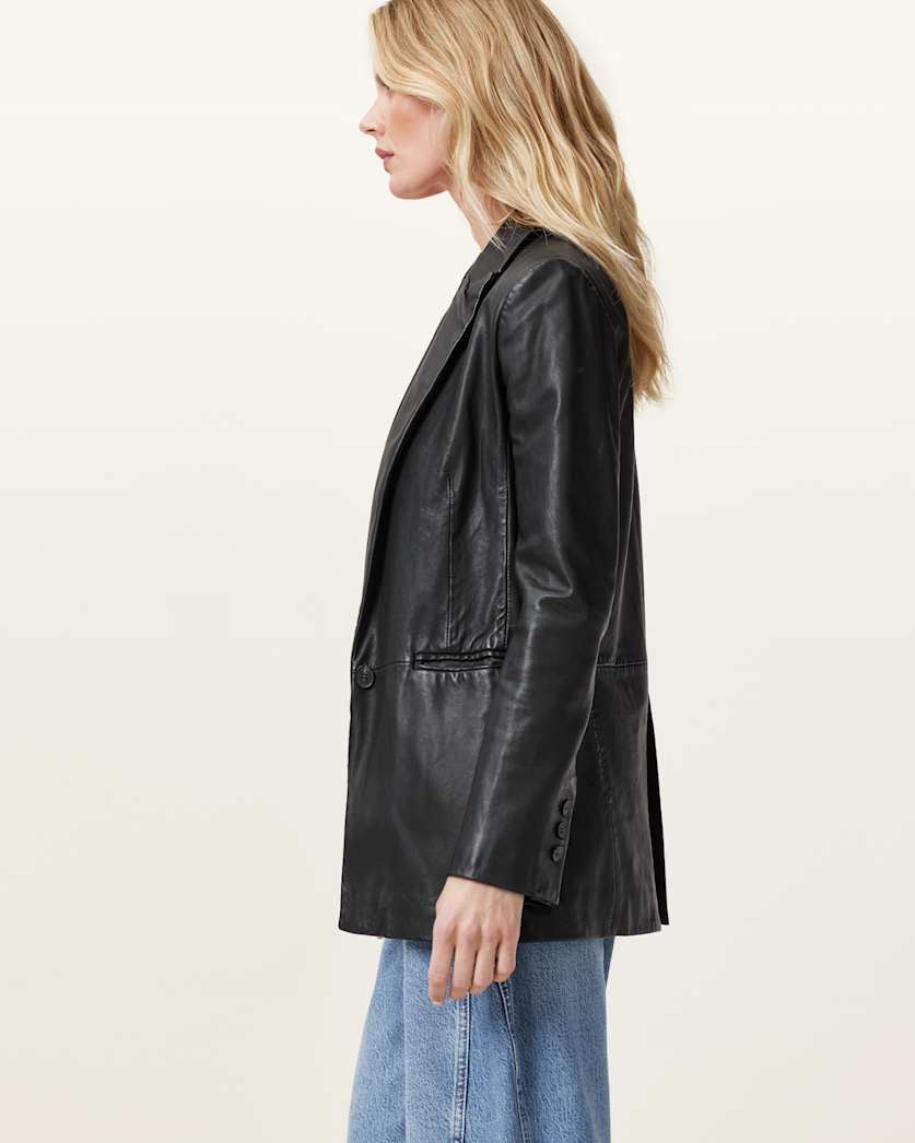 AllSaints Deri Single Breasted Leather Blazer Women's Black Women's