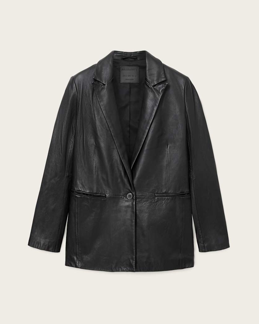 AllSaints Deri Single Breasted Leather Blazer Women's Black Women's