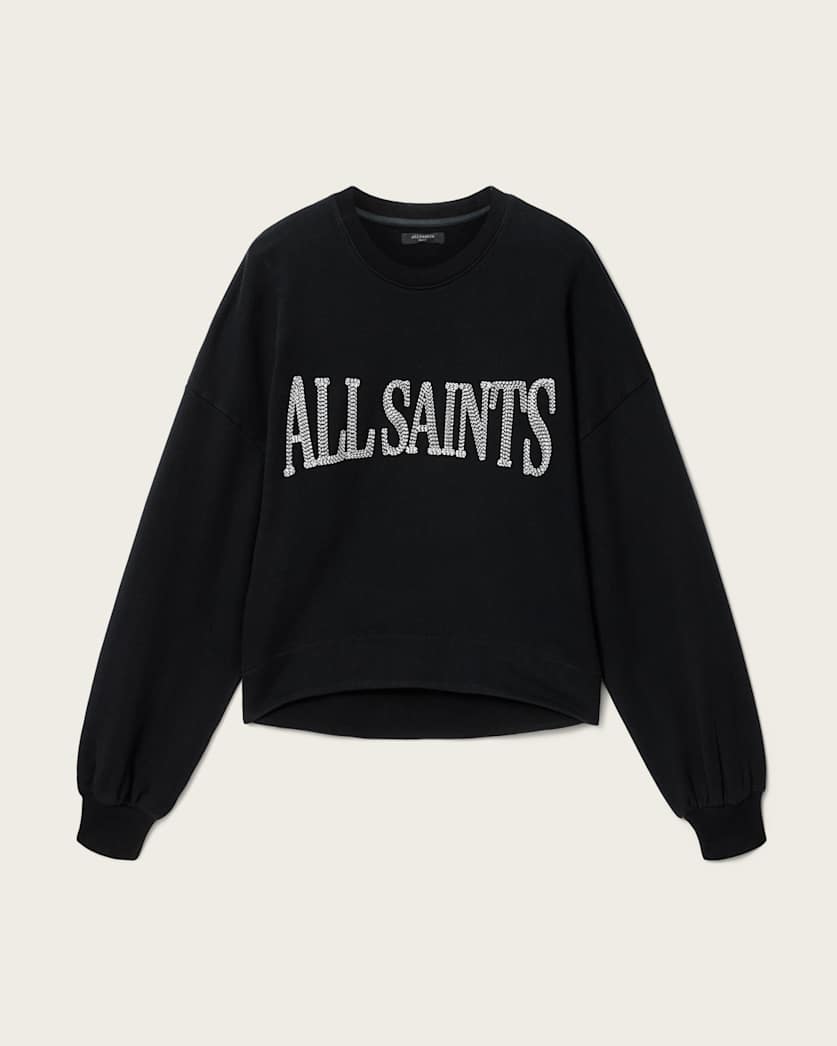 AllSaints Dash Lila Oversized Embroidered Sweatshirt Women's Washed Black Women's
