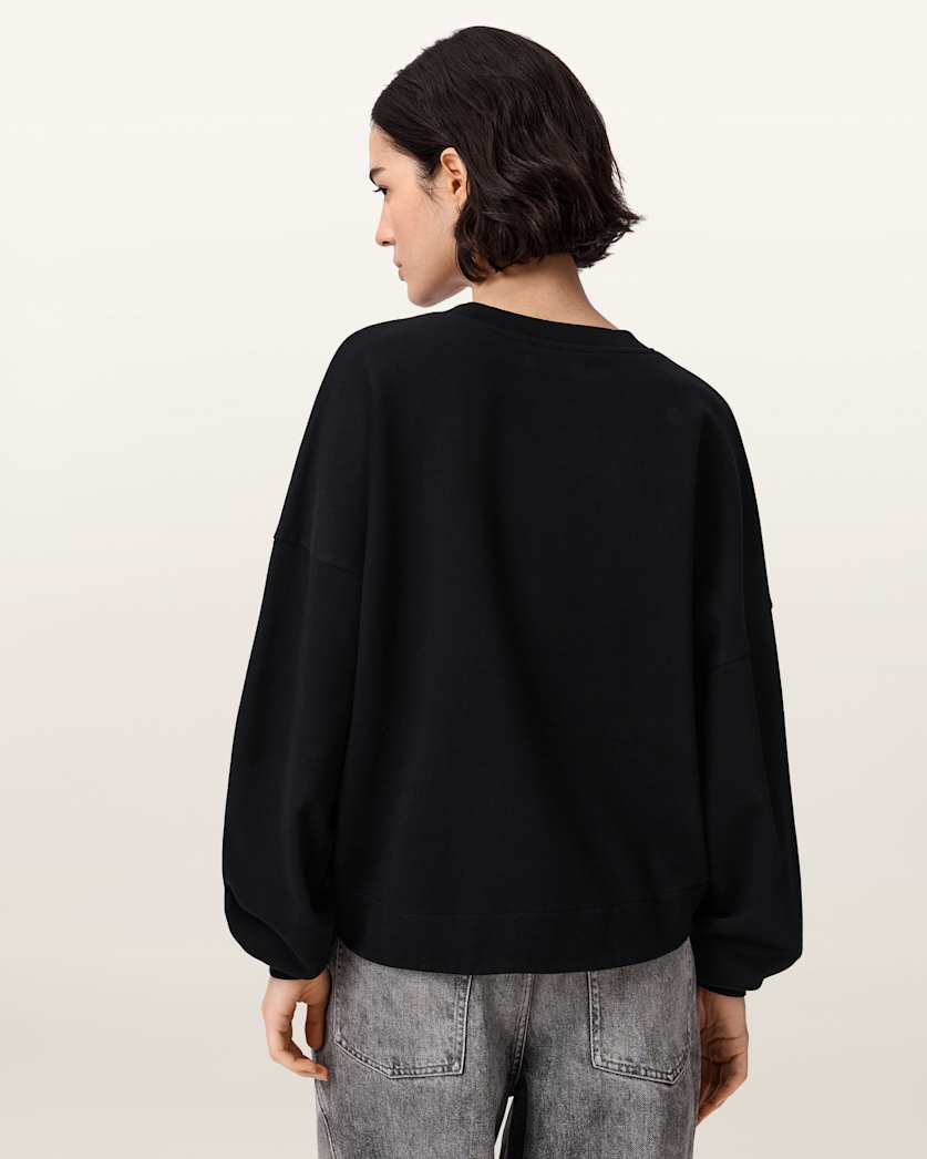 AllSaints Dash Lila Oversized Embroidered Sweatshirt Women's Washed Black Women's