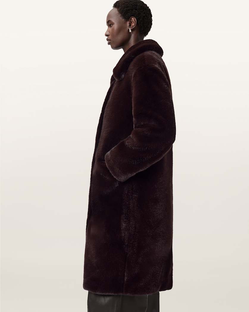 AllSaints Sora Faux Fur Coat Women's Chocolate Brown Women's