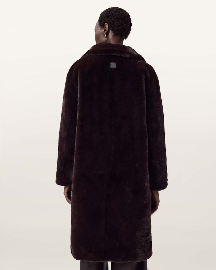 AllSaints Sora Faux Fur Coat Women's Chocolate Brown Women's