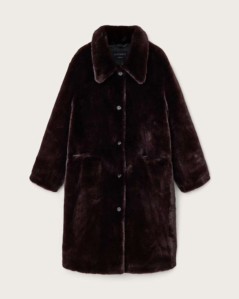 AllSaints Sora Faux Fur Coat Women's Chocolate Brown Women's