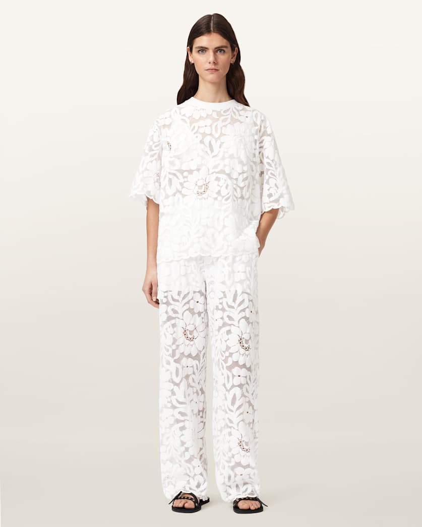 AllSaints Amelie Oversized Short Sleeve Lace T Shirt Women's Bitter Brown Women's