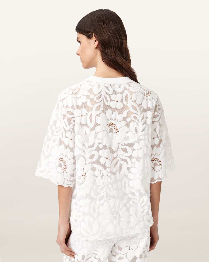 AllSaints Amelie Oversized Short Sleeve Lace T Shirt Women's Bitter Brown Women's