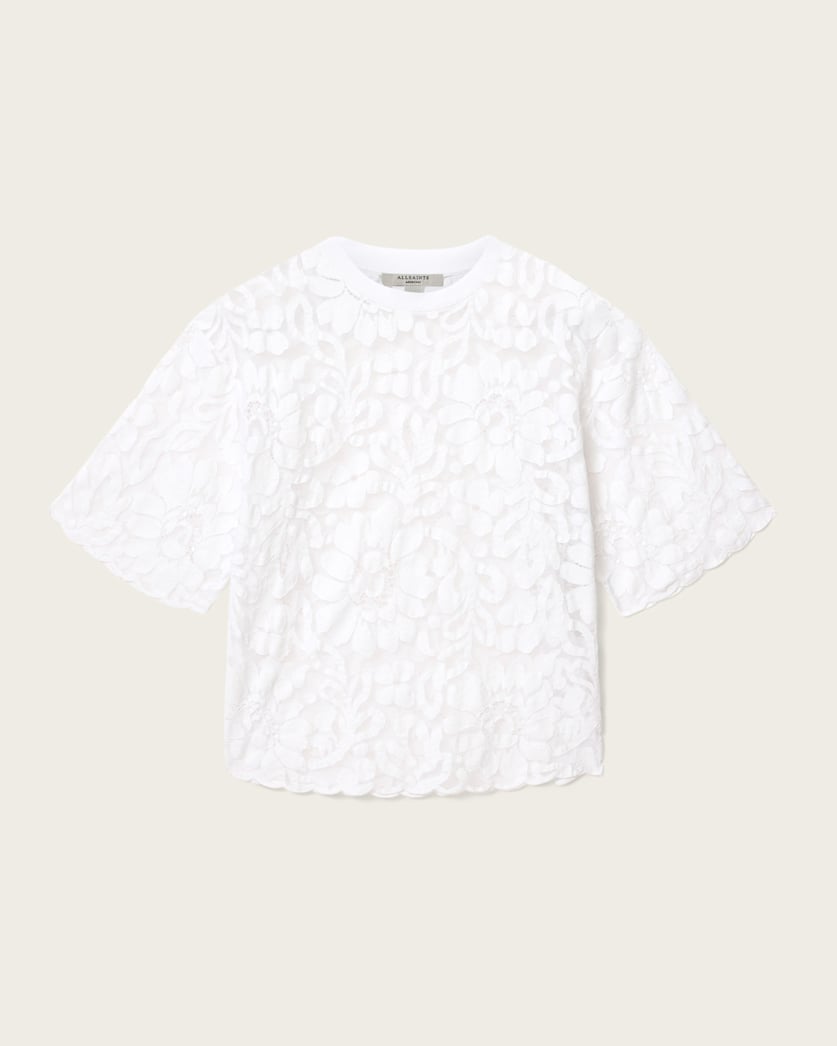 AllSaints Amelie Oversized Short Sleeve Lace T Shirt Women's Bitter Brown Women's