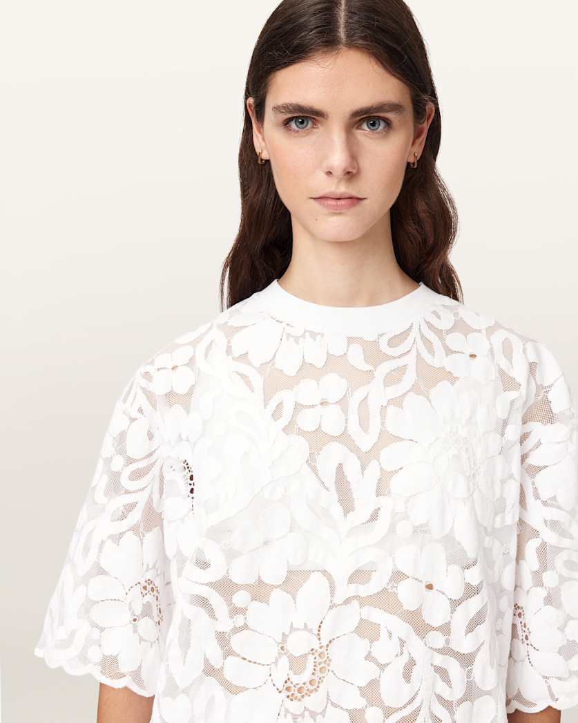 AllSaints Amelie Oversized Short Sleeve Lace T Shirt Women's Bitter Brown Women's